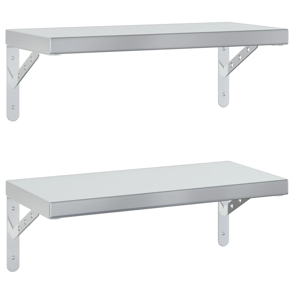 vidaXL Wall Shelves Floating Shelf Storage Shelf 2 pcs Silver Stainless Steel