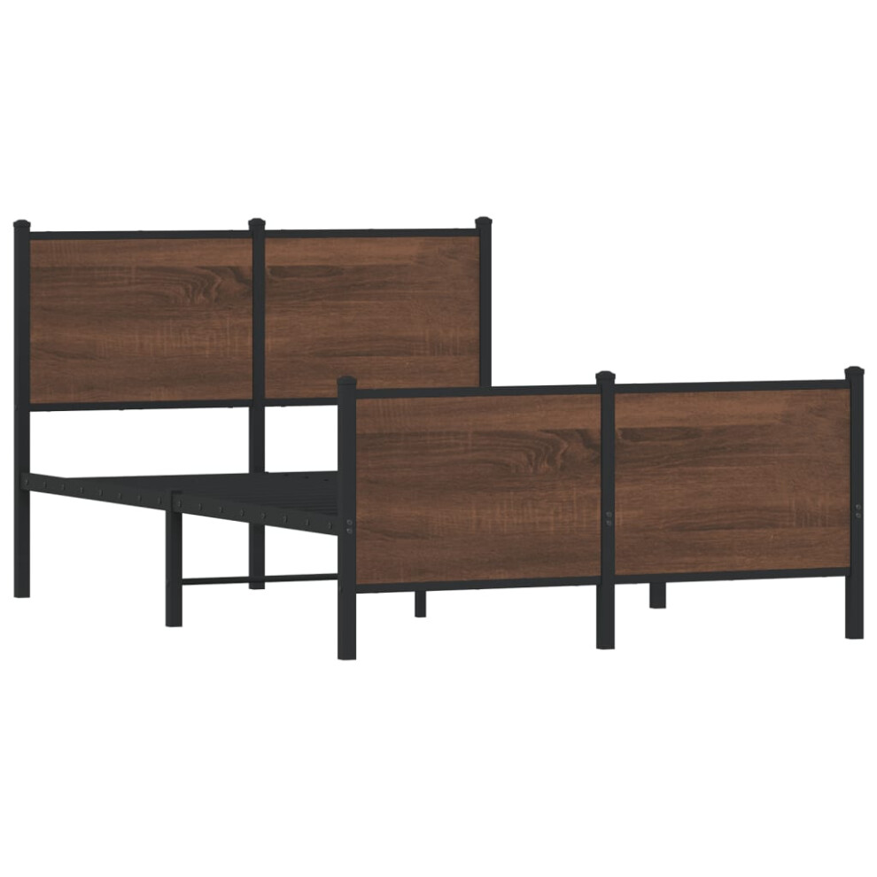 Vidaxl Metal Bed Frame With Headboard And Footboard Bed Brown Oak 137X190 Cm