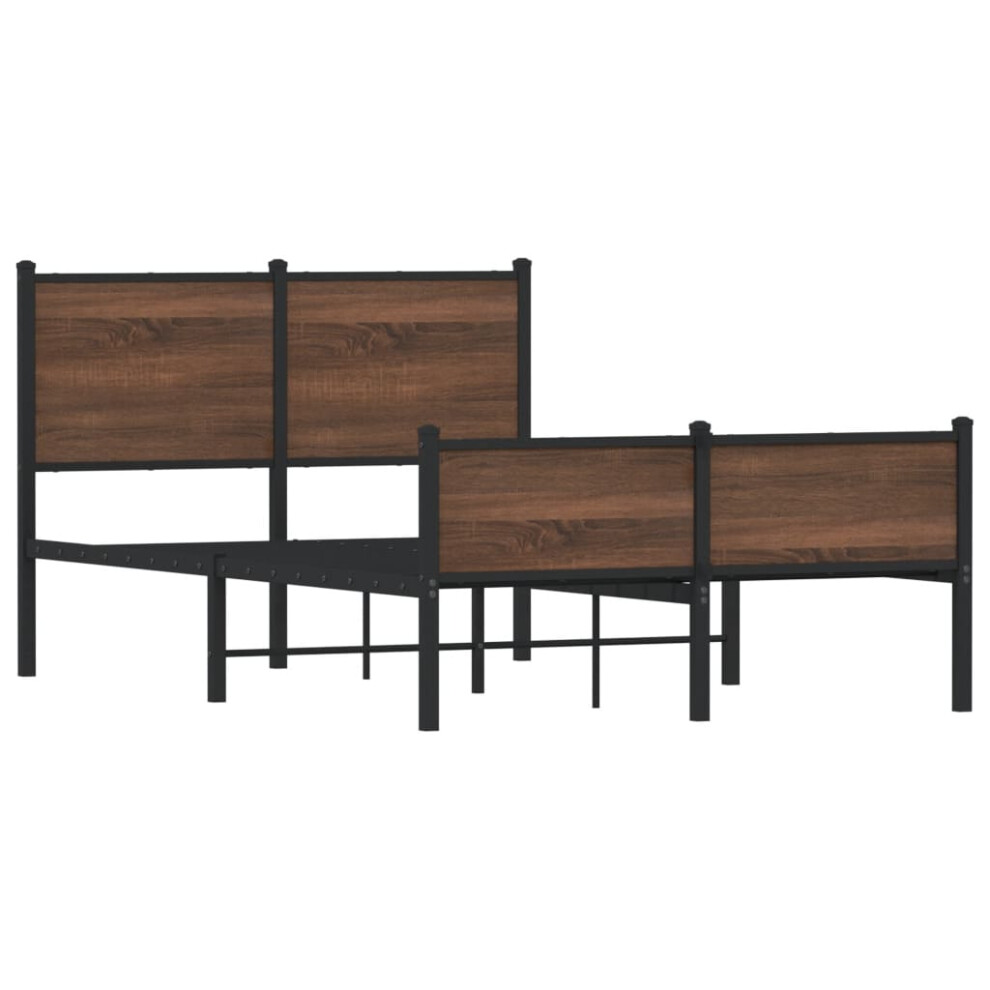 vidaXL Metal Bed Frame with Headboard and Footboard Brown Oak Small Double