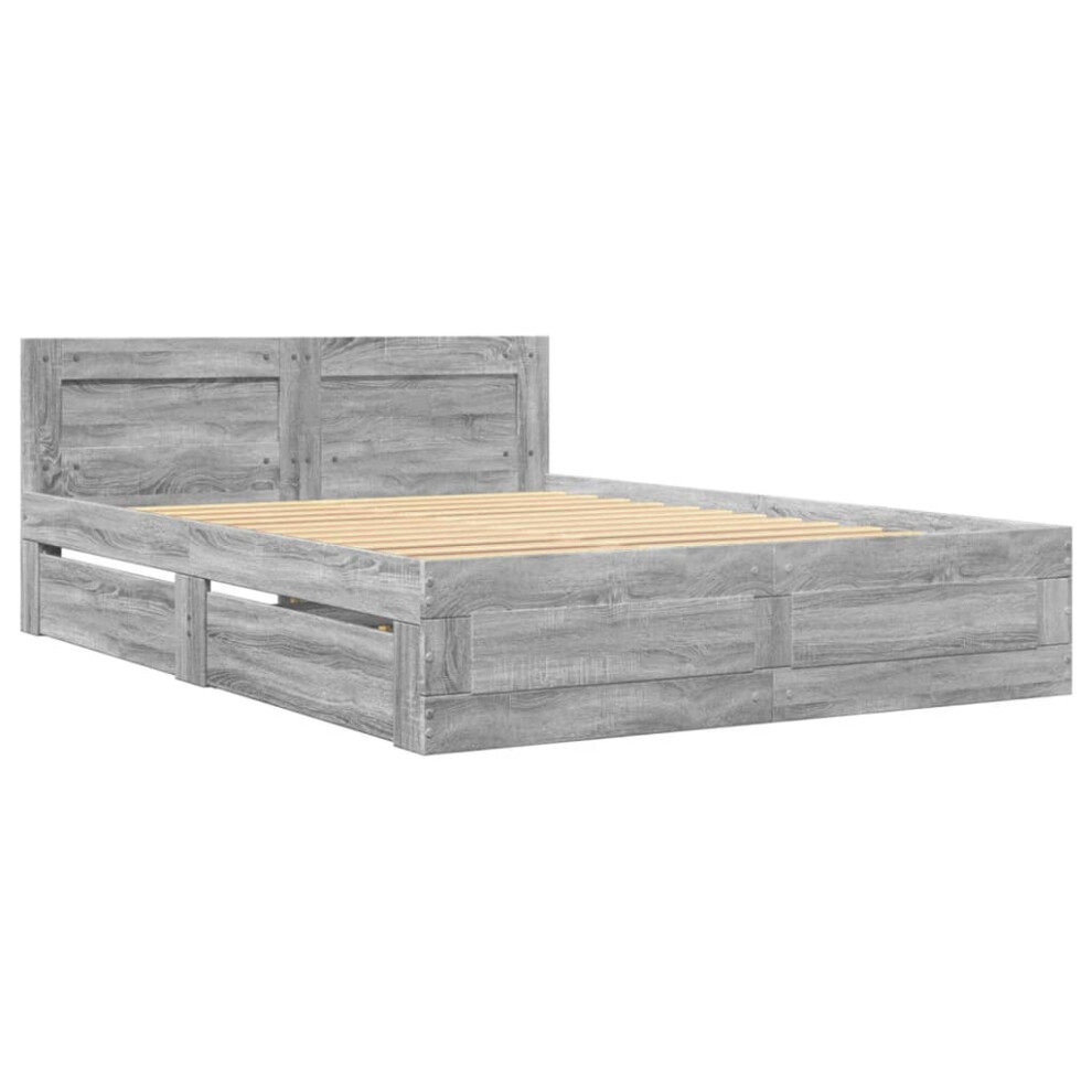 vidaXL Bed Frame with Headboard Bed Grey Sonoma 135x190 cm Engineered Wood