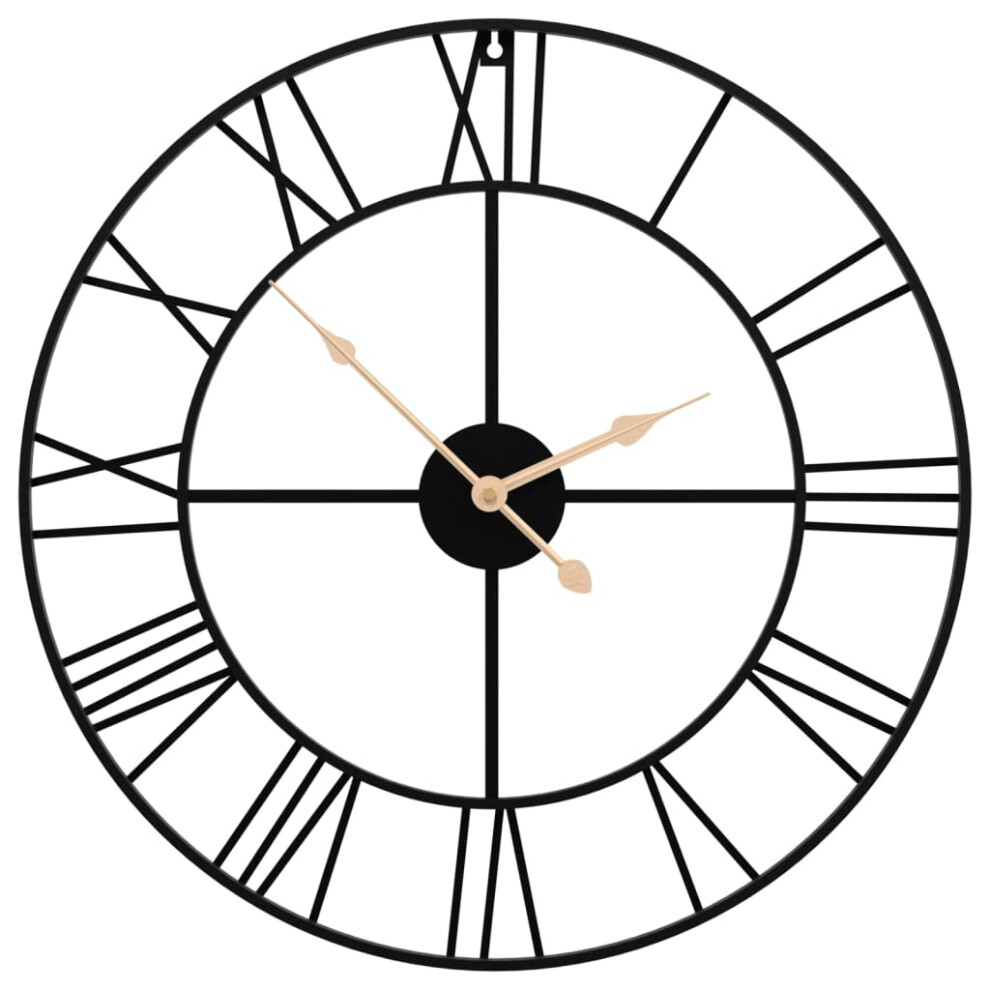 Vidaxl Wall Clock Battery-Operated Modern Quartz Round Wall Clock Black Iron
