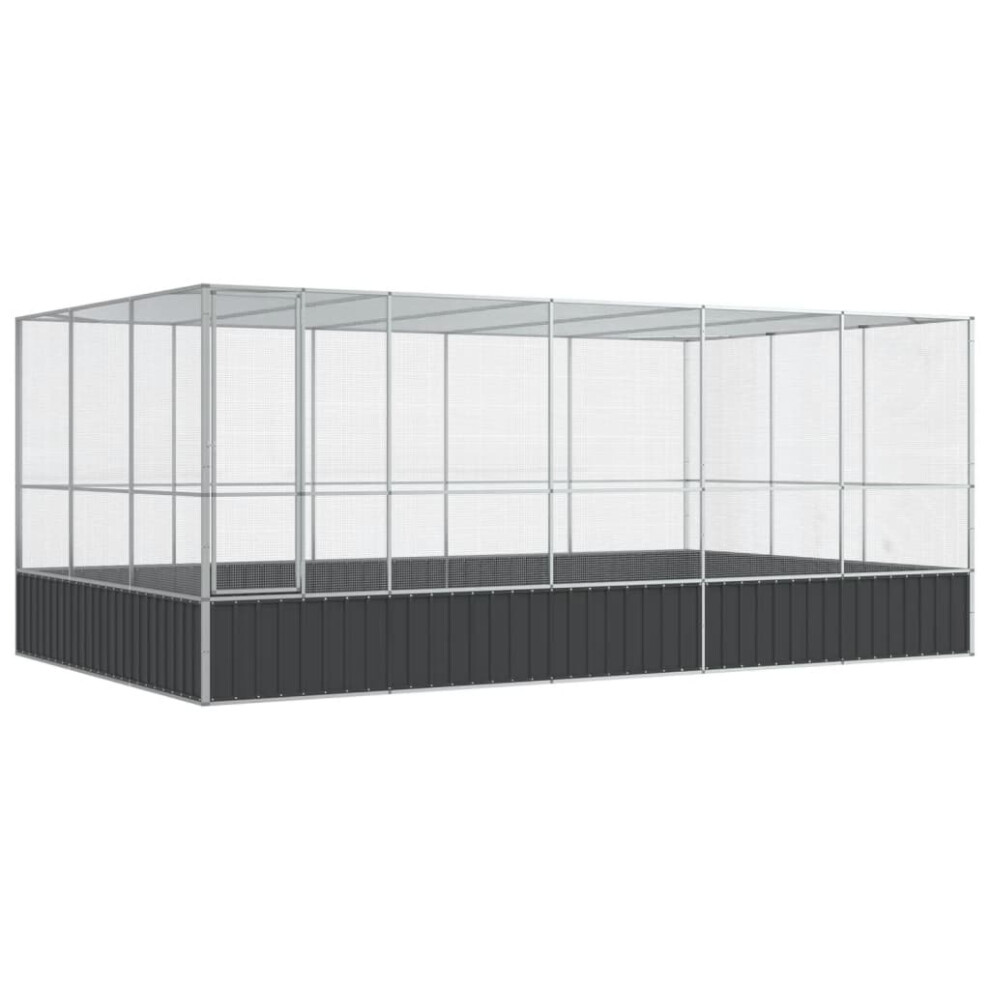vidaXL Aviary with Extension Bird Cage Walk In Chicken Run Coop Silver Steel