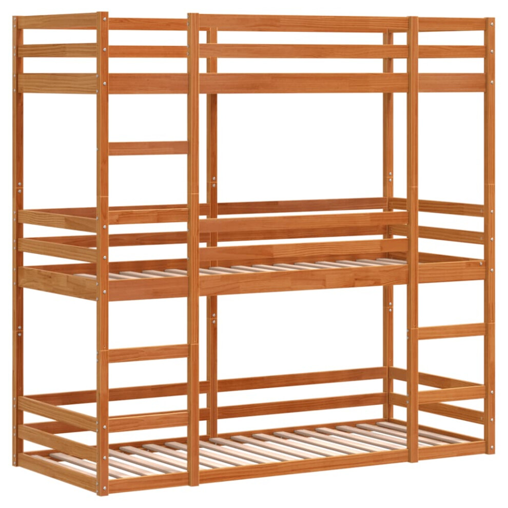 Vidaxl Triple Bunk Bed Loft Bed Bed Frame Wax Brown 90X190 Cm Solid Wood Pine