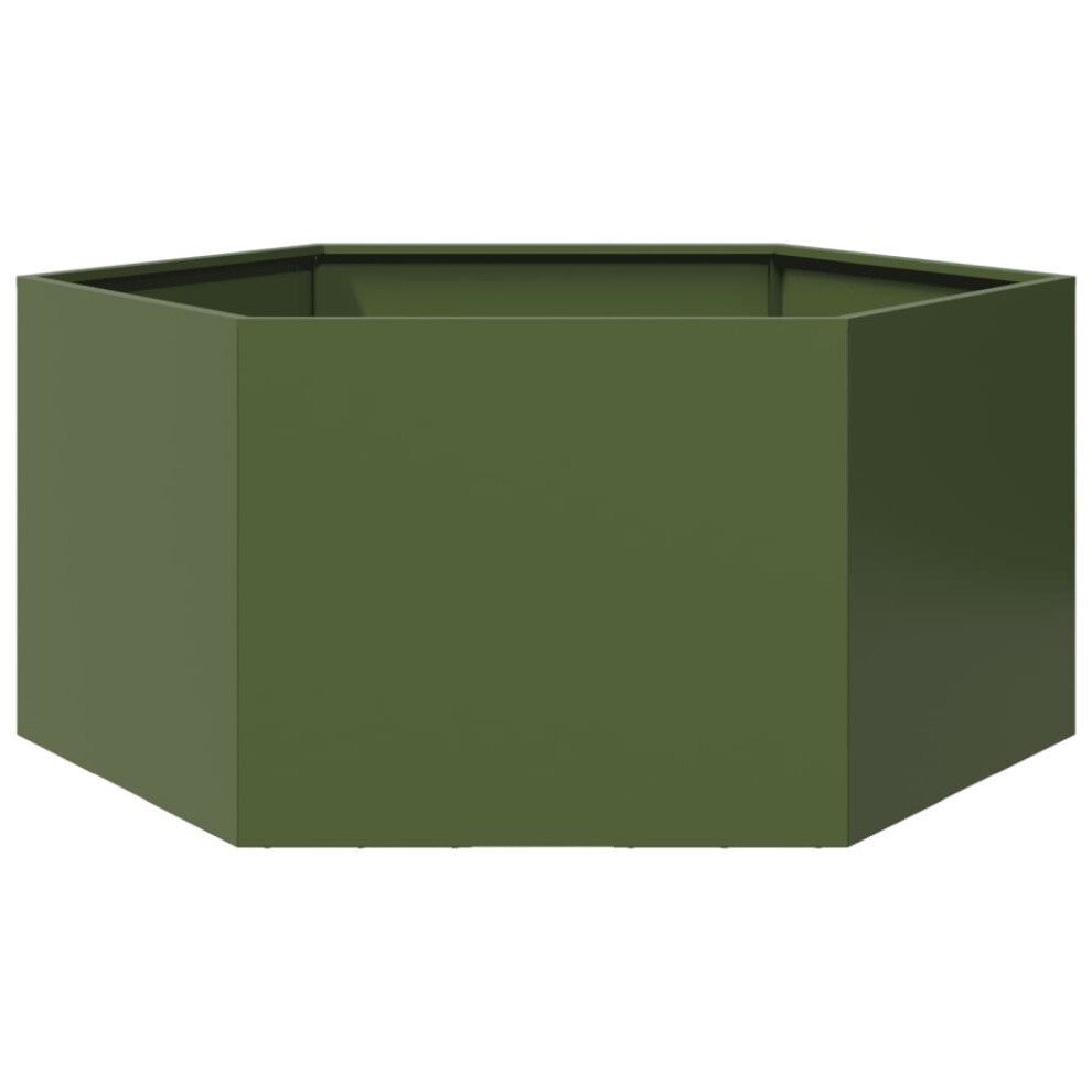 Vidaxl Garden Planter Outdoor Flower Pot Planter Pot Olive Green Hexagon Steel