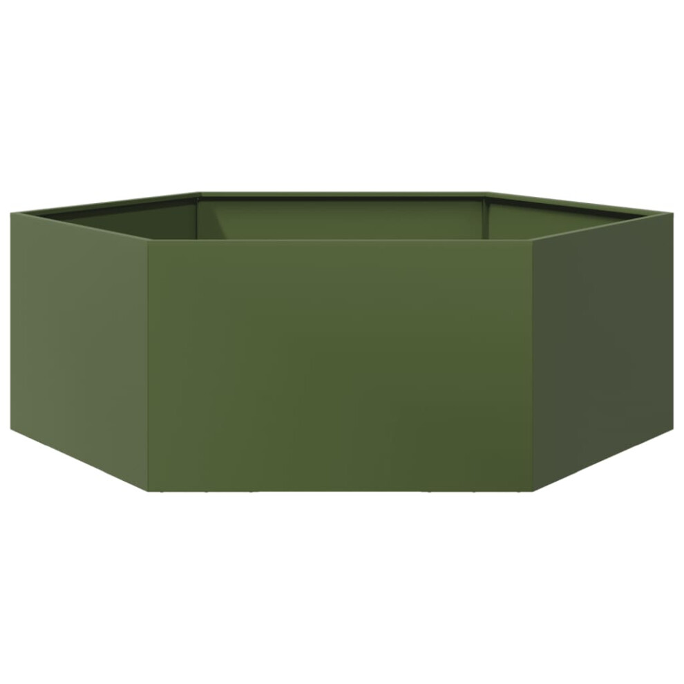 vidaXL Garden Planter Outdoor Flower Pot Planter Pot Olive Green Hexagon Steel