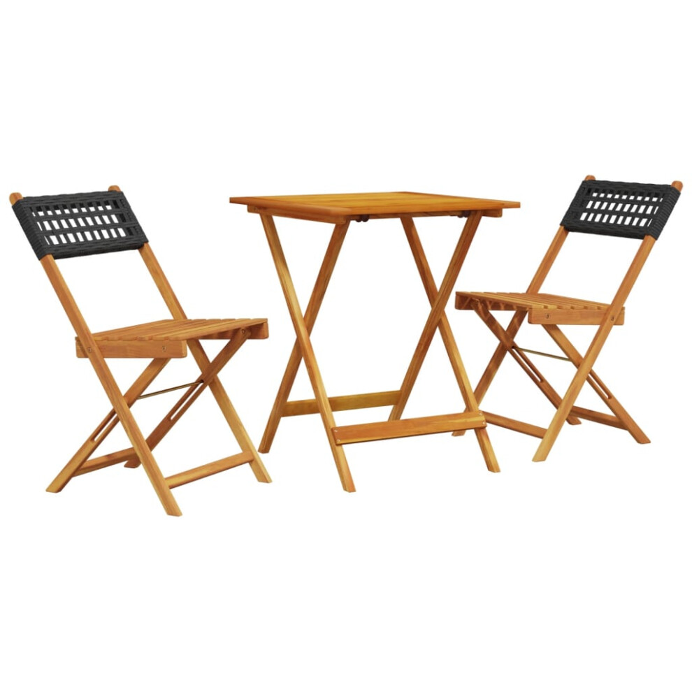 vidaXL Bistro Set 3 Piece Outdoor Bar Set Black Poly Rattan and Solid Wood