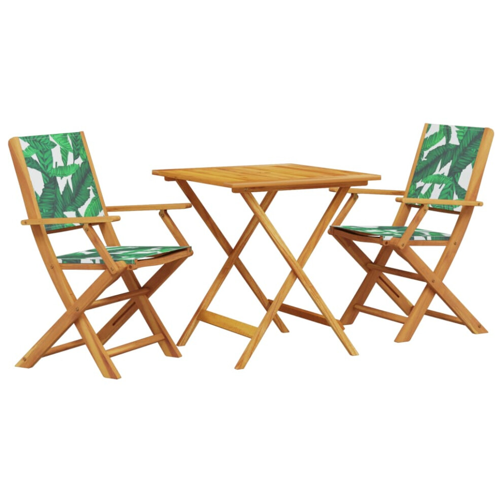 Vidaxl Bistro Set 3 Piece Outdoor Bar Set Leaf Pattern Fabric And Solid Wood