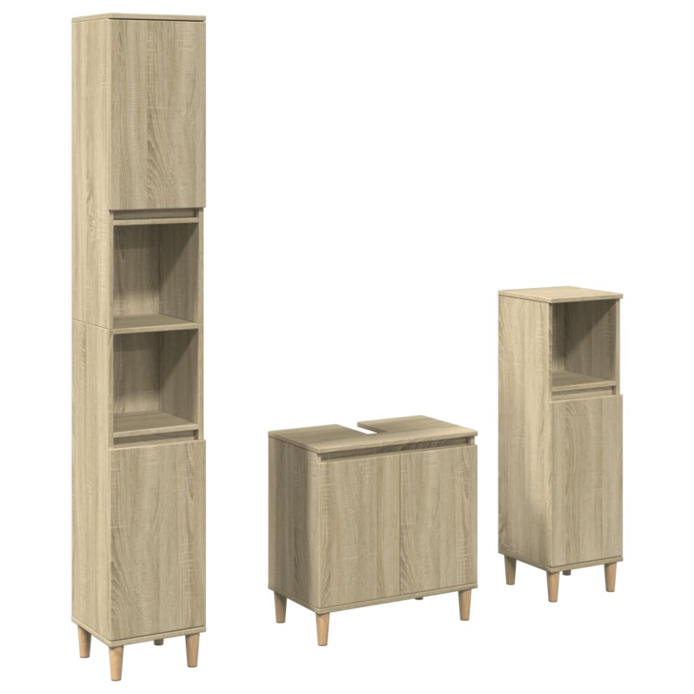 vidaXL Bathroom Furniture Set 3 Piece Sink Cabinet Sonoma Oak Engineered Wood