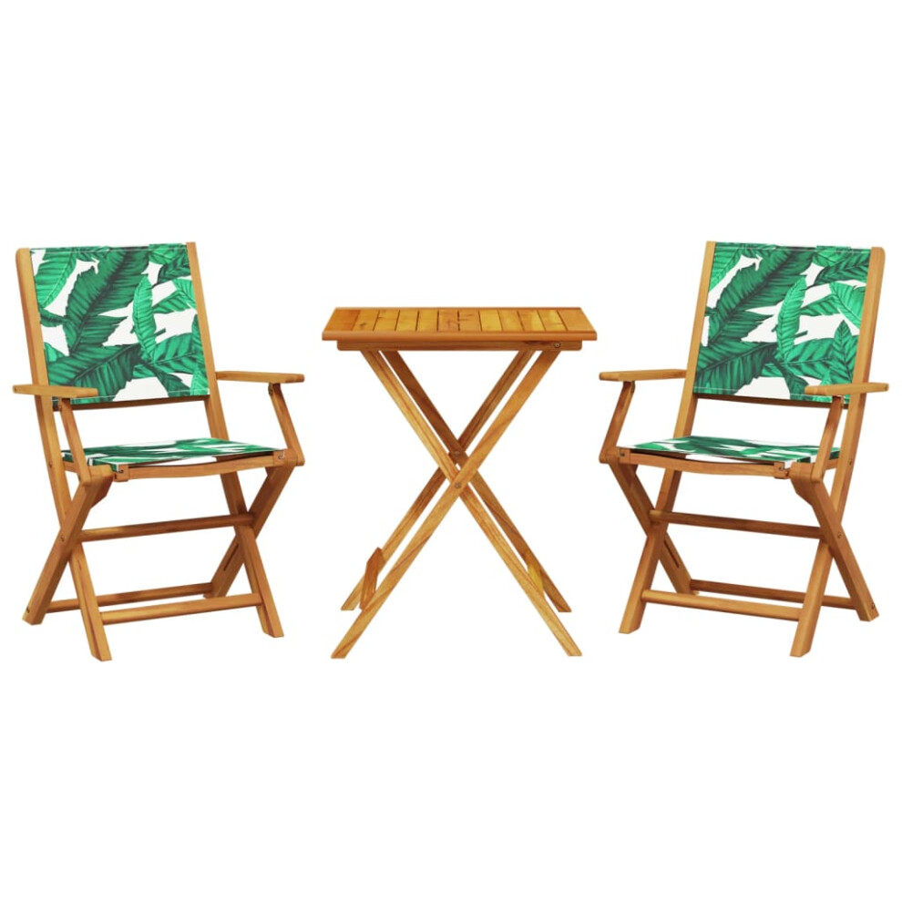 vidaXL Bistro Set 3 Piece Outdoor Bar Set Leaf Pattern Fabric and Solid Wood