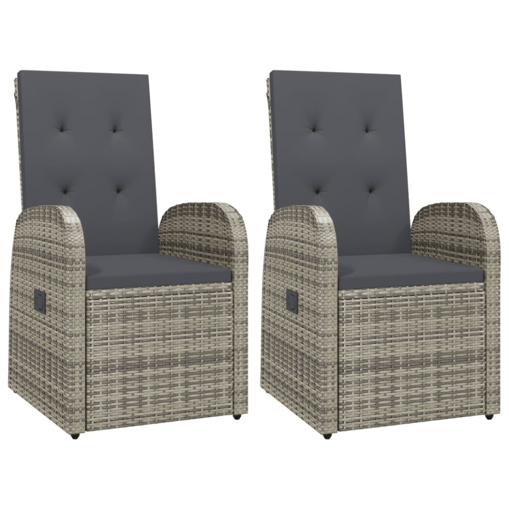 vidaXL Reclining Garden Chairs with Cushions Armchair 2 pcs Grey Poly Rattan