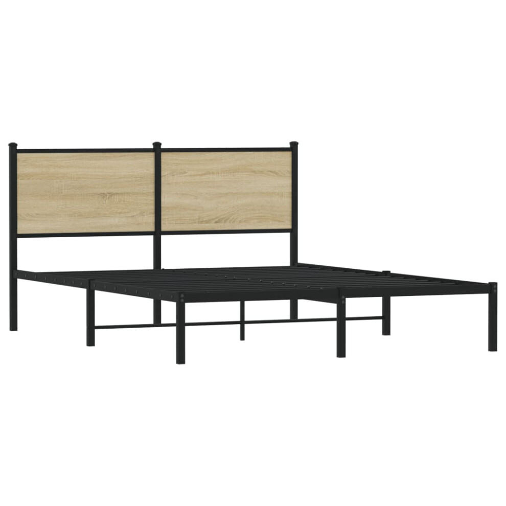 vidaXL Metal Bed Frame with Headboard Bed Base Bedstead Sonoma Oak 140x190 cm