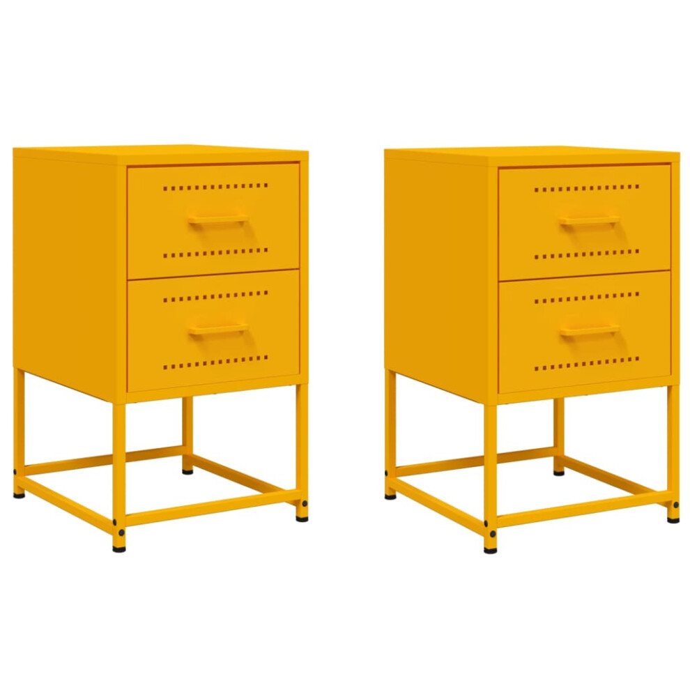 vidaXL Bedside Cabinets Nightstand Bed Side Table 2 pcs Mustard Yellow Steel