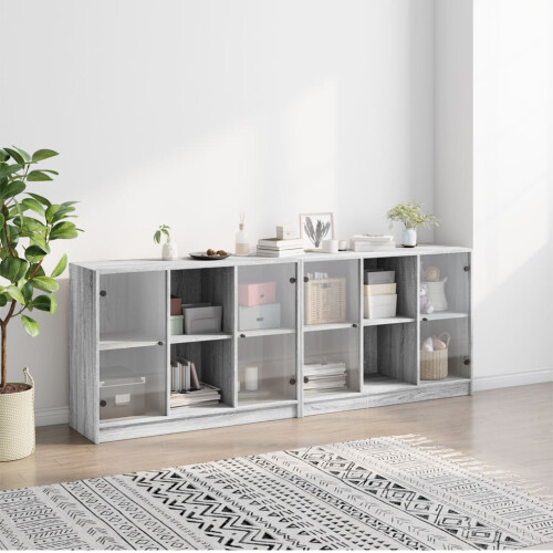 VidaXL vidaXL Bookcase with Doors Bookshelf Rack Cabinet Grey Sonoma Engineered Wood 2