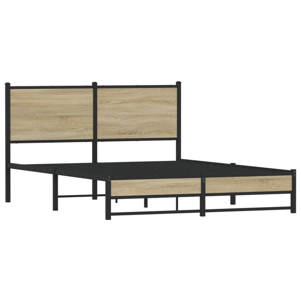 vidaXL Metal Bed Frame with Headboard Bed Base Bedstead Sonoma Oak 140x190 cm