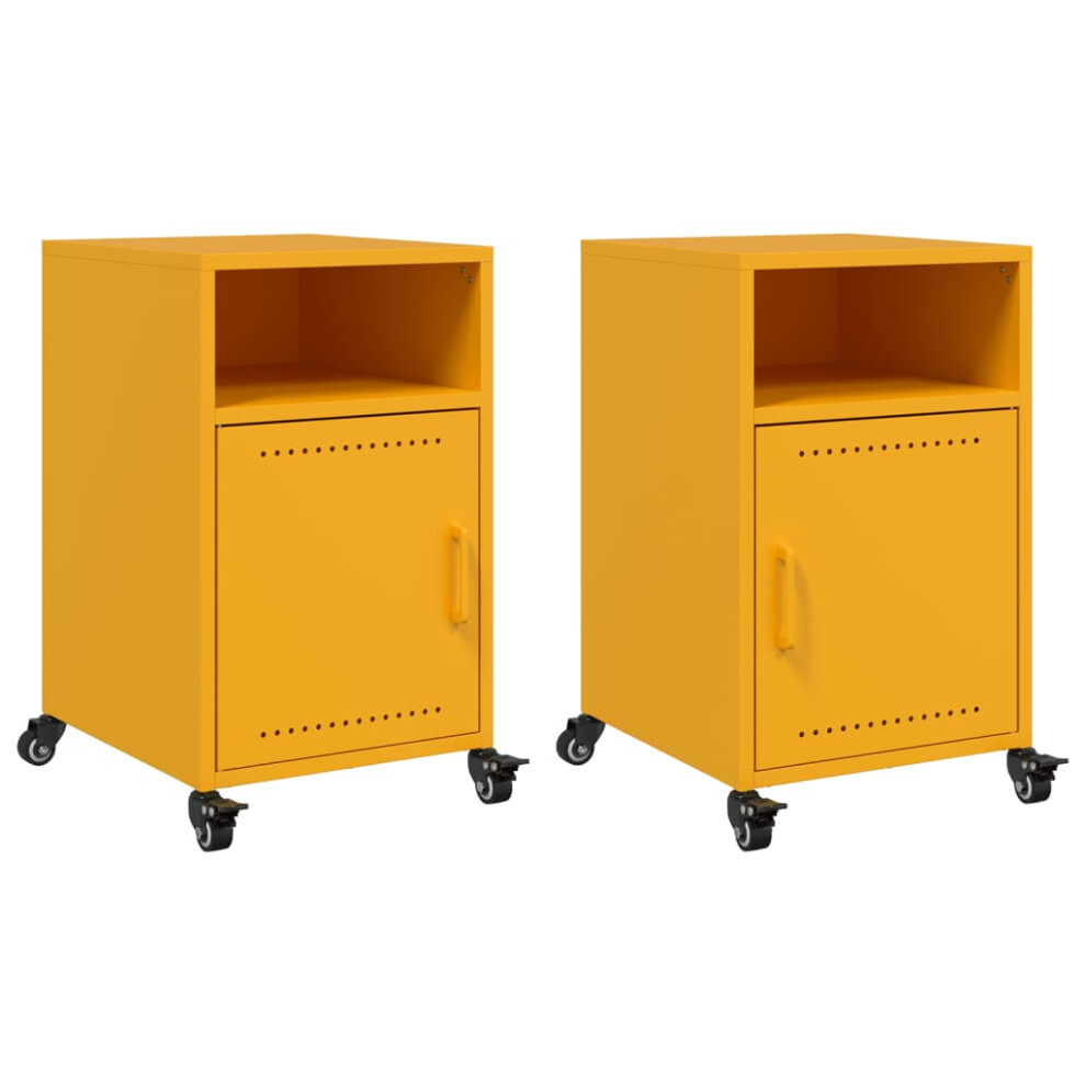 vidaXL Bedside Cabinets Nightstand Bed Side Table 2 pcs Mustard Yellow Steel