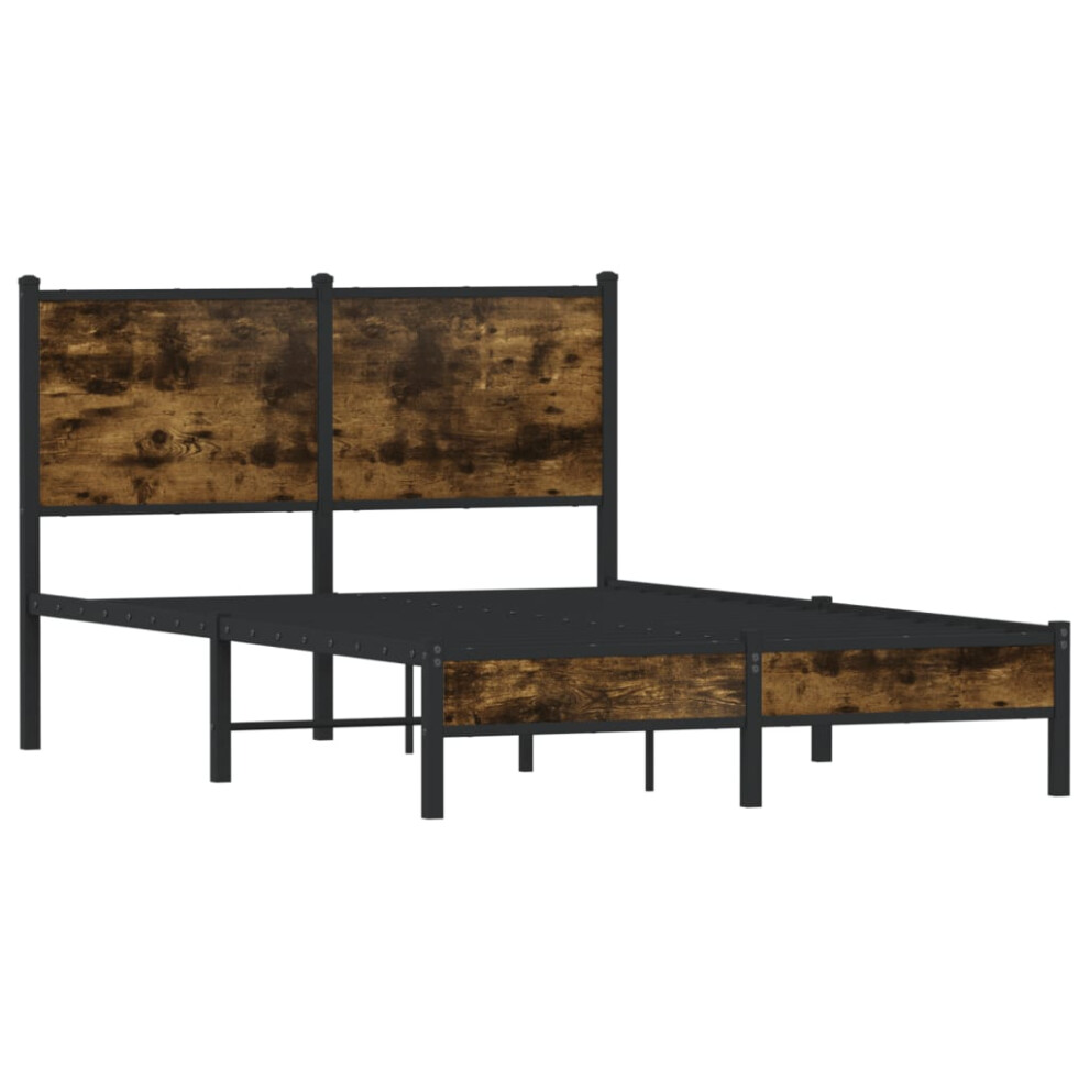 Vidaxl Metal Bed Frame With Headboard Bed Base Bedstead Smoked Oak 120X200 Cm