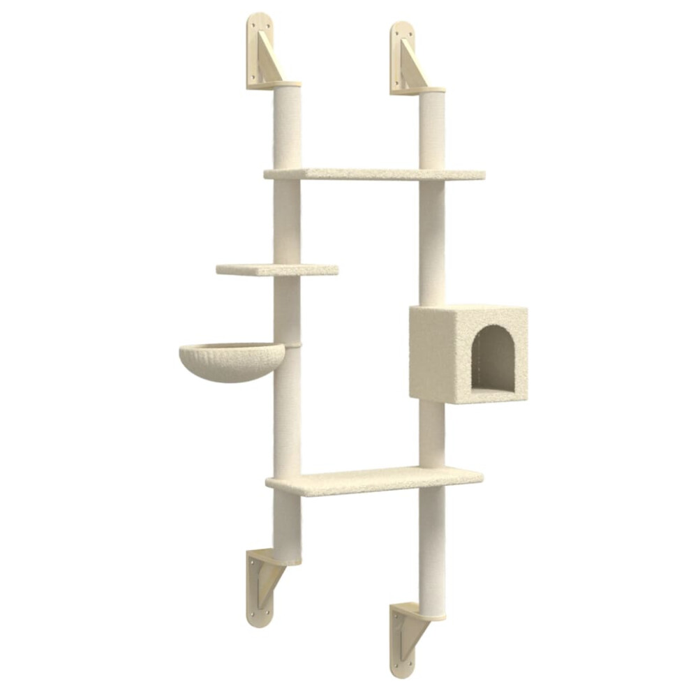 vidaXL Wall-mounted Cat Tree with Scratching Post Cat Climbing Tower Cream