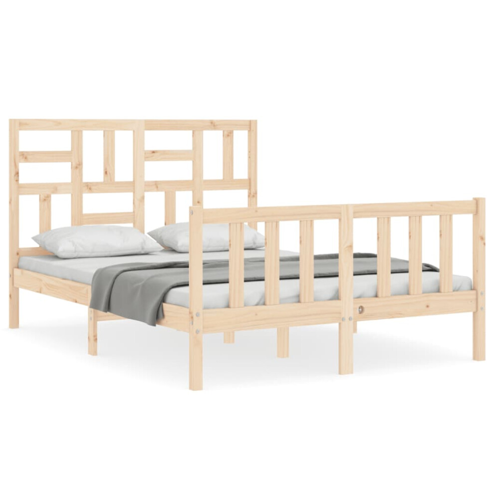 vidaXL Bed Frame Bed Base Wooden Platform Bed with Headboard Double Solid Wood