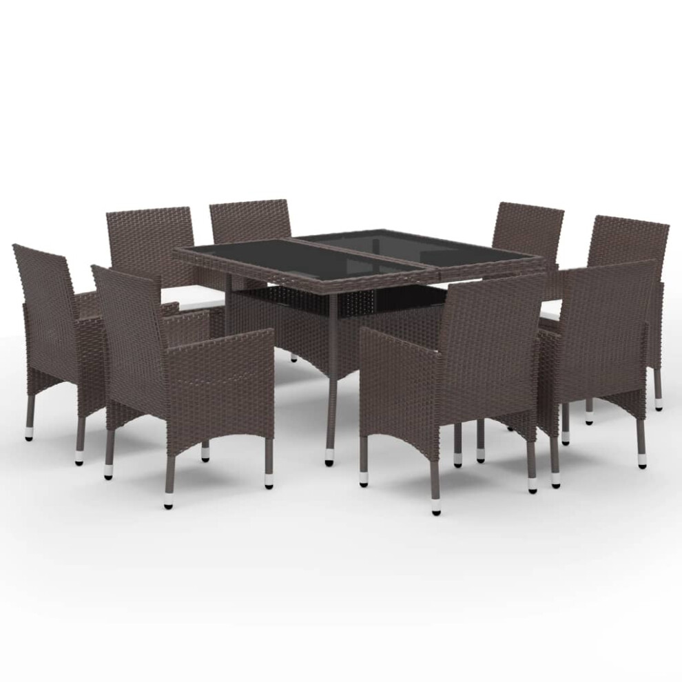 vidaXL Garden Dining Set 9 Piece Poly Rattan and Tempered Glass Brown Seat