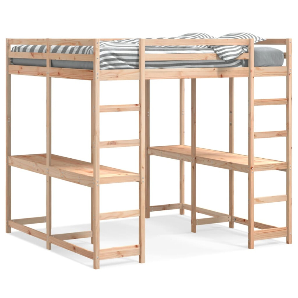 vidaXL Loft Bed with Desk and Ladder Mid Sleeper 160x200 cm Solid Wood Pine