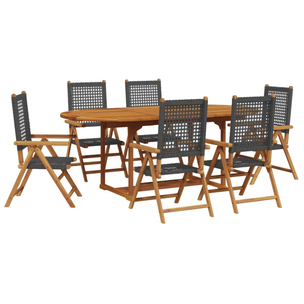 Vidaxl Garden Dining Set 7 Piece Dining Chair Black Poly Rattan And Solid Wood