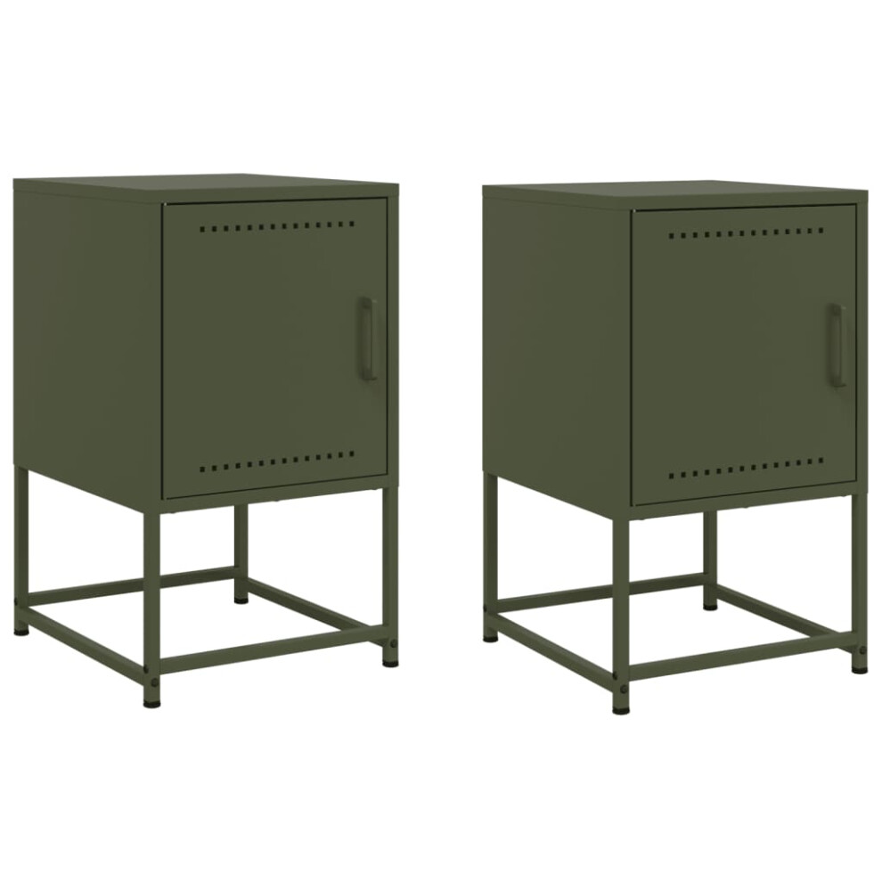 vidaXL Bedside Cabinets Nightstand Bed Side Table 2 pcs Olive Green Steel