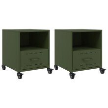 vidaXL Bedside Cabinets Nightstand Bed Side Table 2 pcs Olive Green Steel