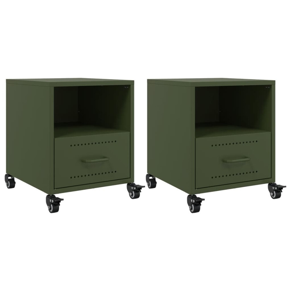 Vidaxl Bedside Cabinets Nightstand Bed Side Table 2 Pcs Olive Green Steel