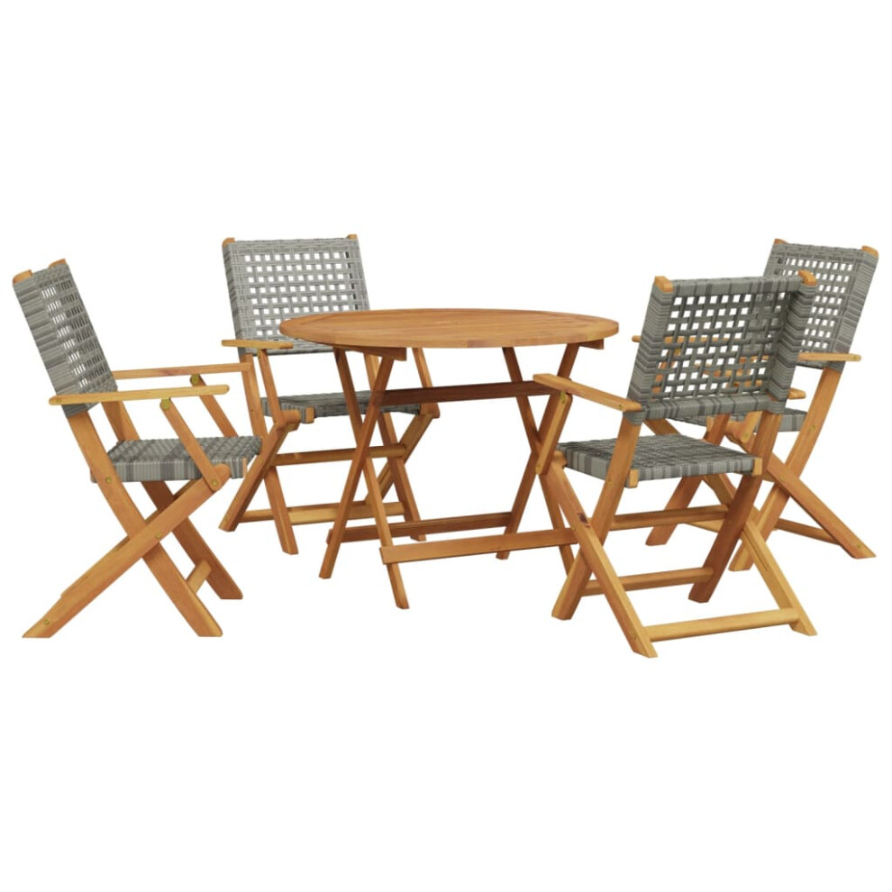 Vidaxl Garden Dining Set 5 Piece Table & Chair Grey Poly Rattan And Solid Wood