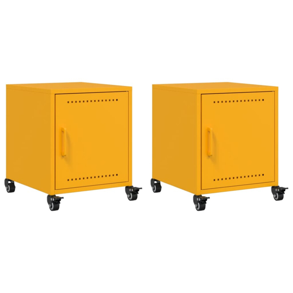 vidaXL Bedside Cabinets Nightstand Bed Side Table 2 pcs Mustard Yellow Steel