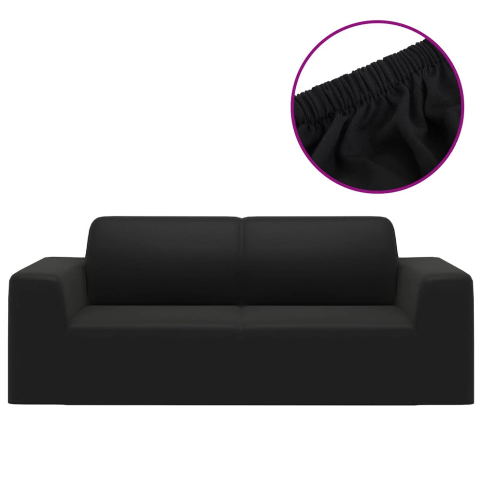 vidaXL 2-Seater Stretch Couch Slipcover Black Polyester Jersey Couch Cover