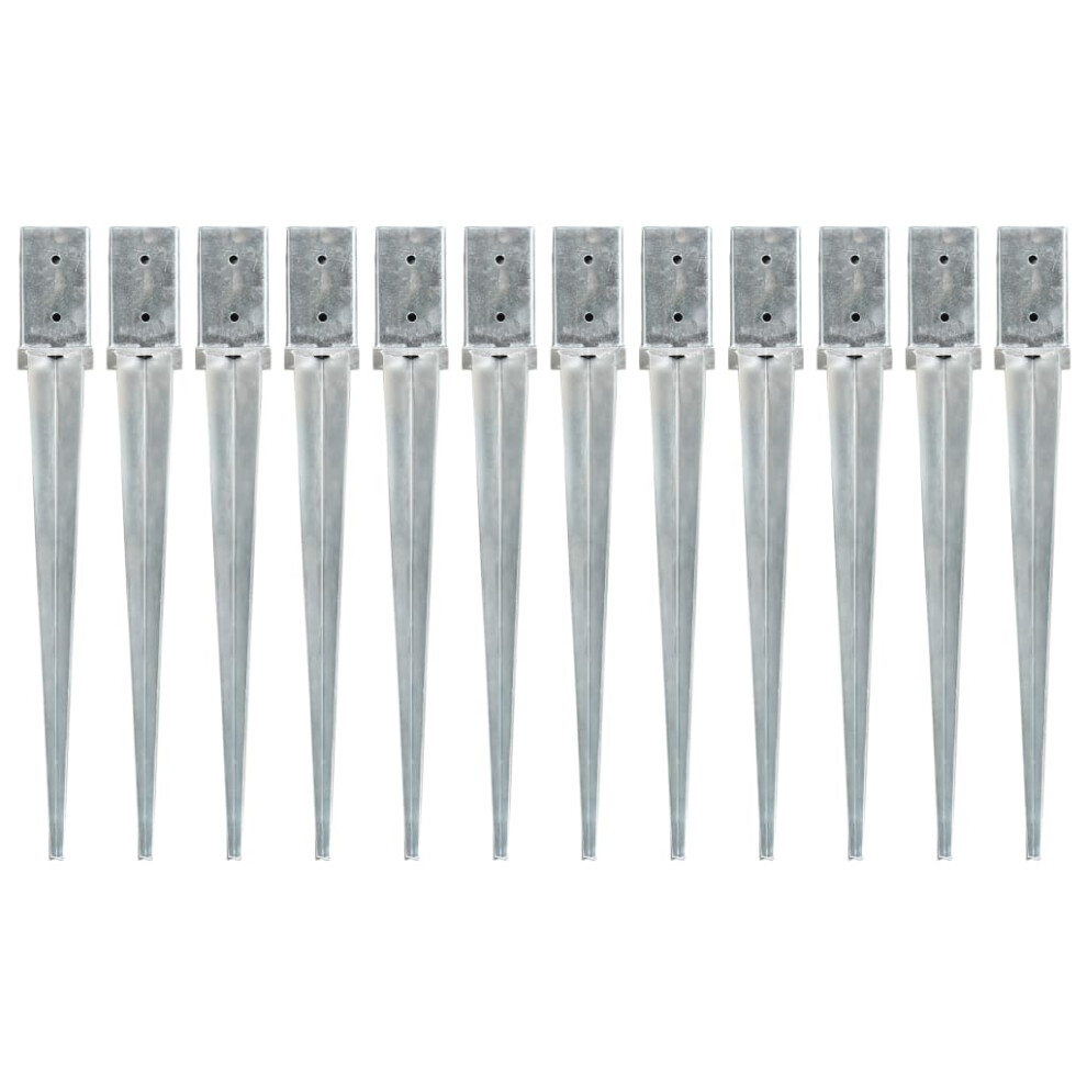 vidaXL 12x Ground Spikes Silver Galvanised Steel Garden Outdoor Soil Spear