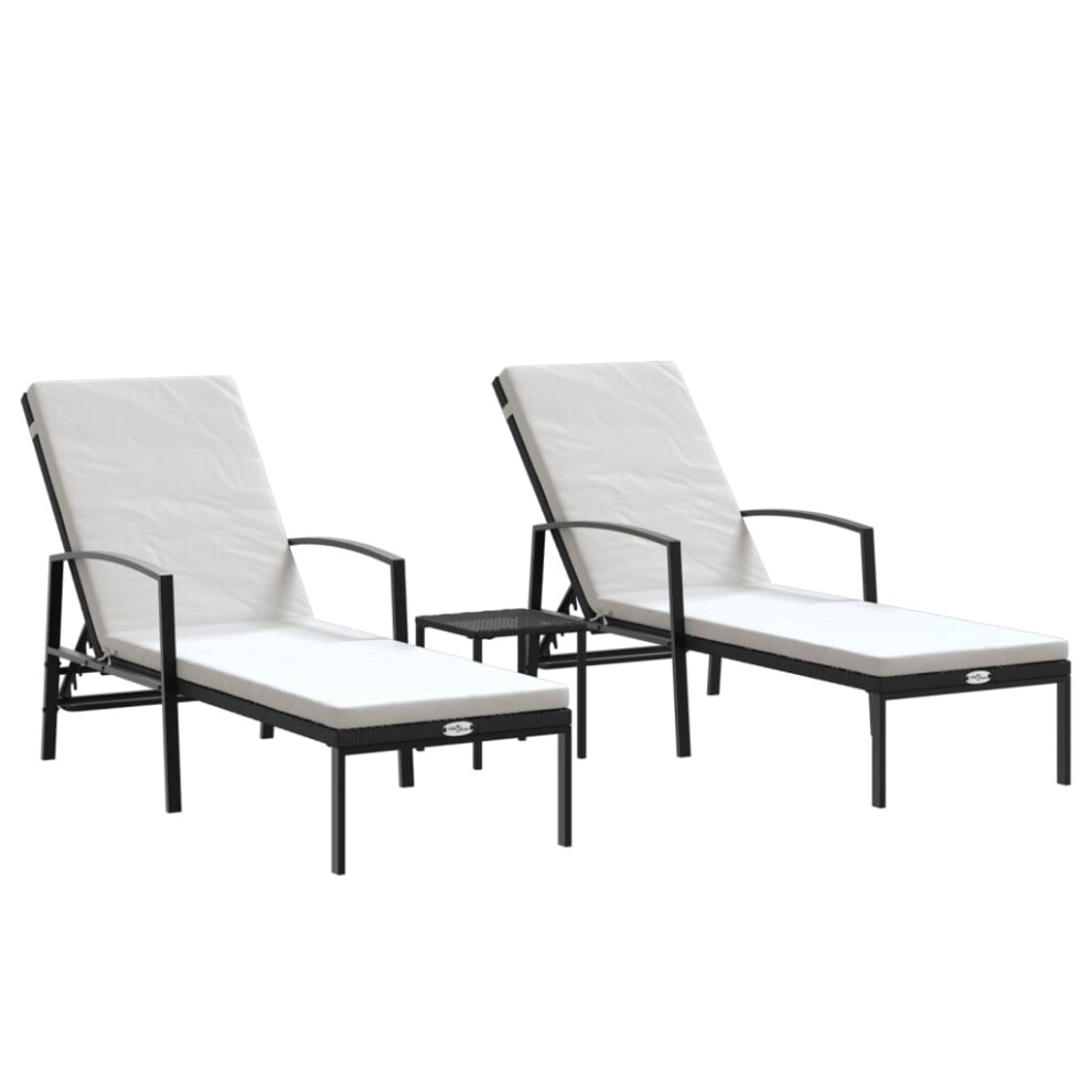 vidaXL Sun Loungers 2 pcs with Table Sun Bed Patio Day Bed Poly Rattan Black