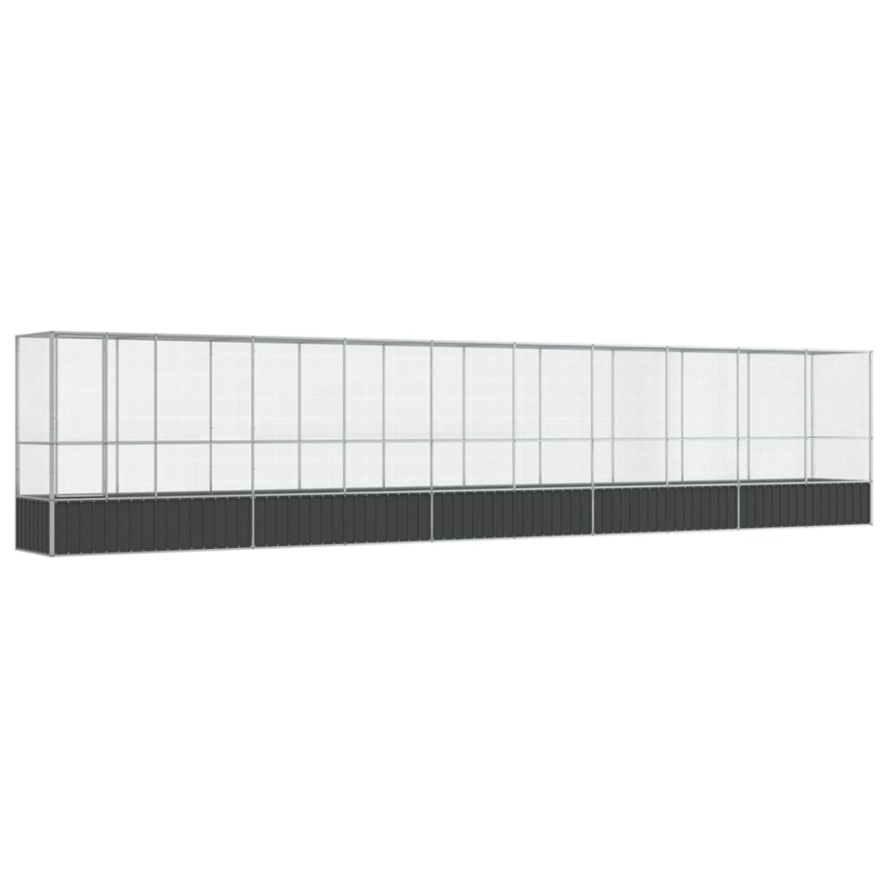 vidaXL Aviary with Extension Bird Cage Walk In Chicken Run Coop Silver Steel