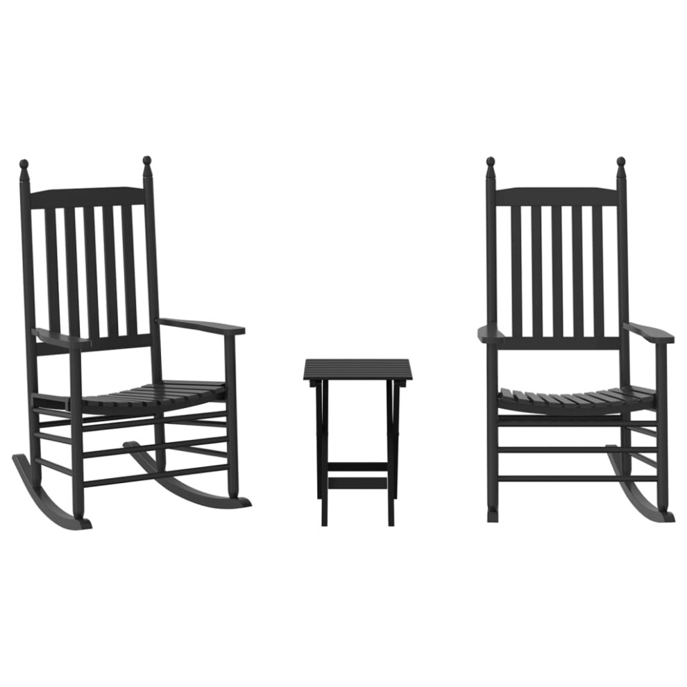 vidaXL Rocking Chairs 2pcs with Foldable Table Chair Black Solid Wood Poplar