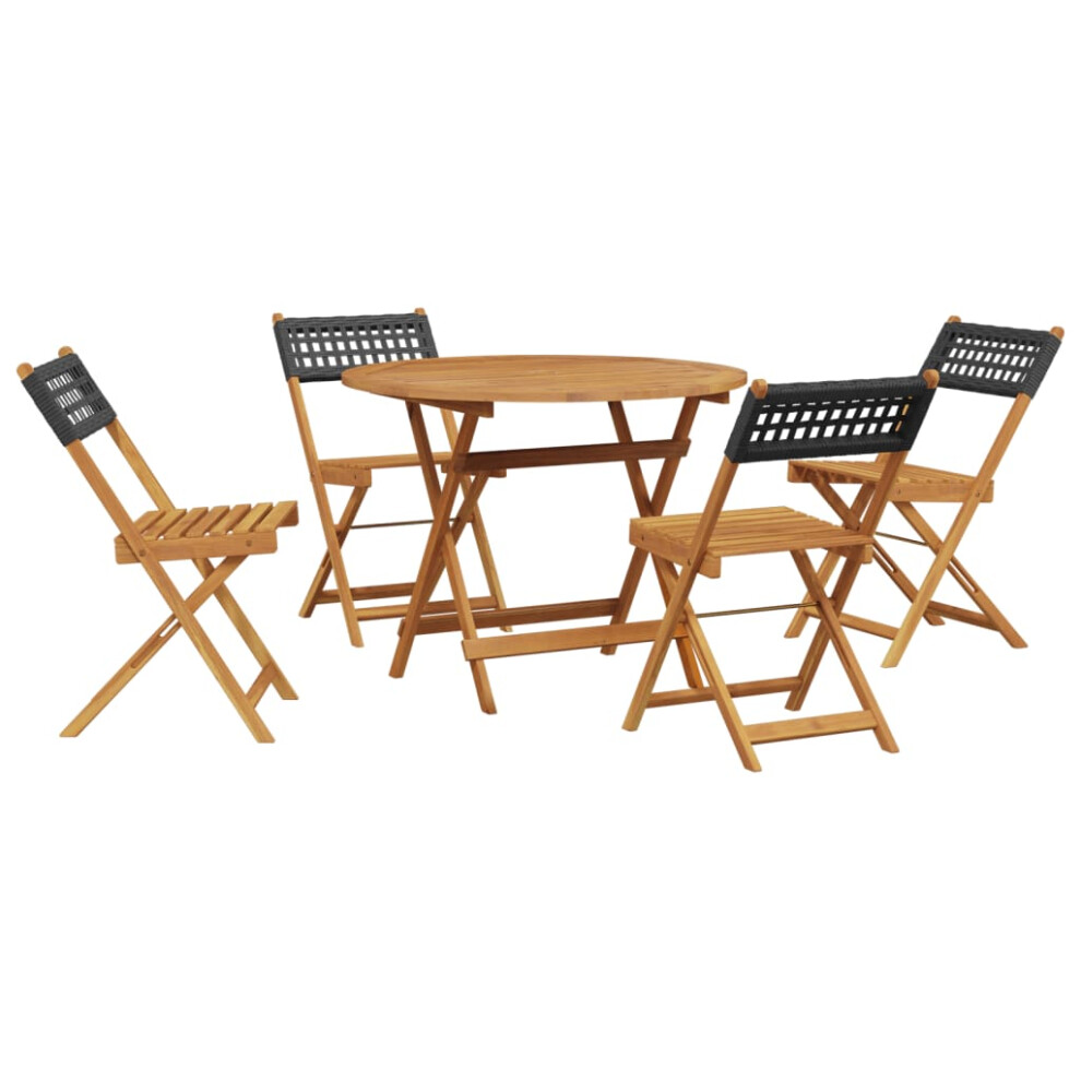 vidaXL Garden Dining Set 5 Piece Dining Chair Black Poly Rattan And Solid Wood