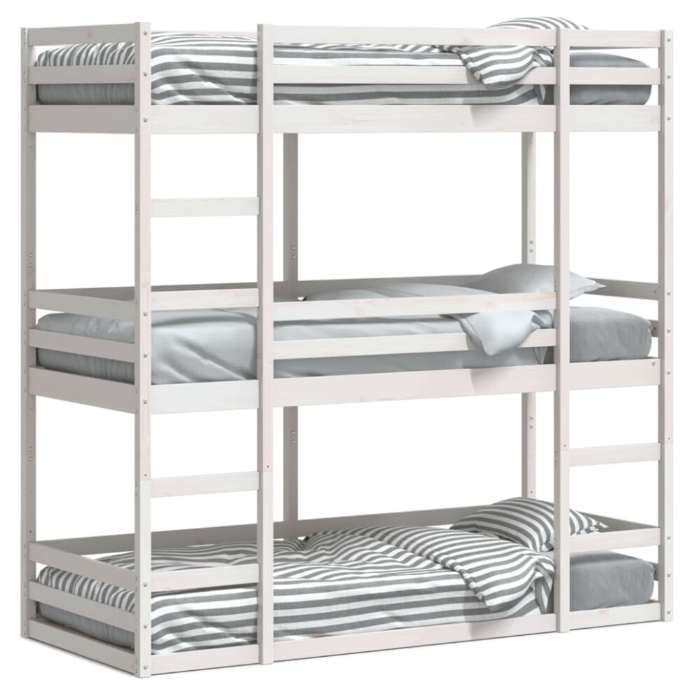 Vidaxl Tripe Bunk Bed Loft Bed Kids Bed Frame White 90X200 Cm Solid Wood Pine