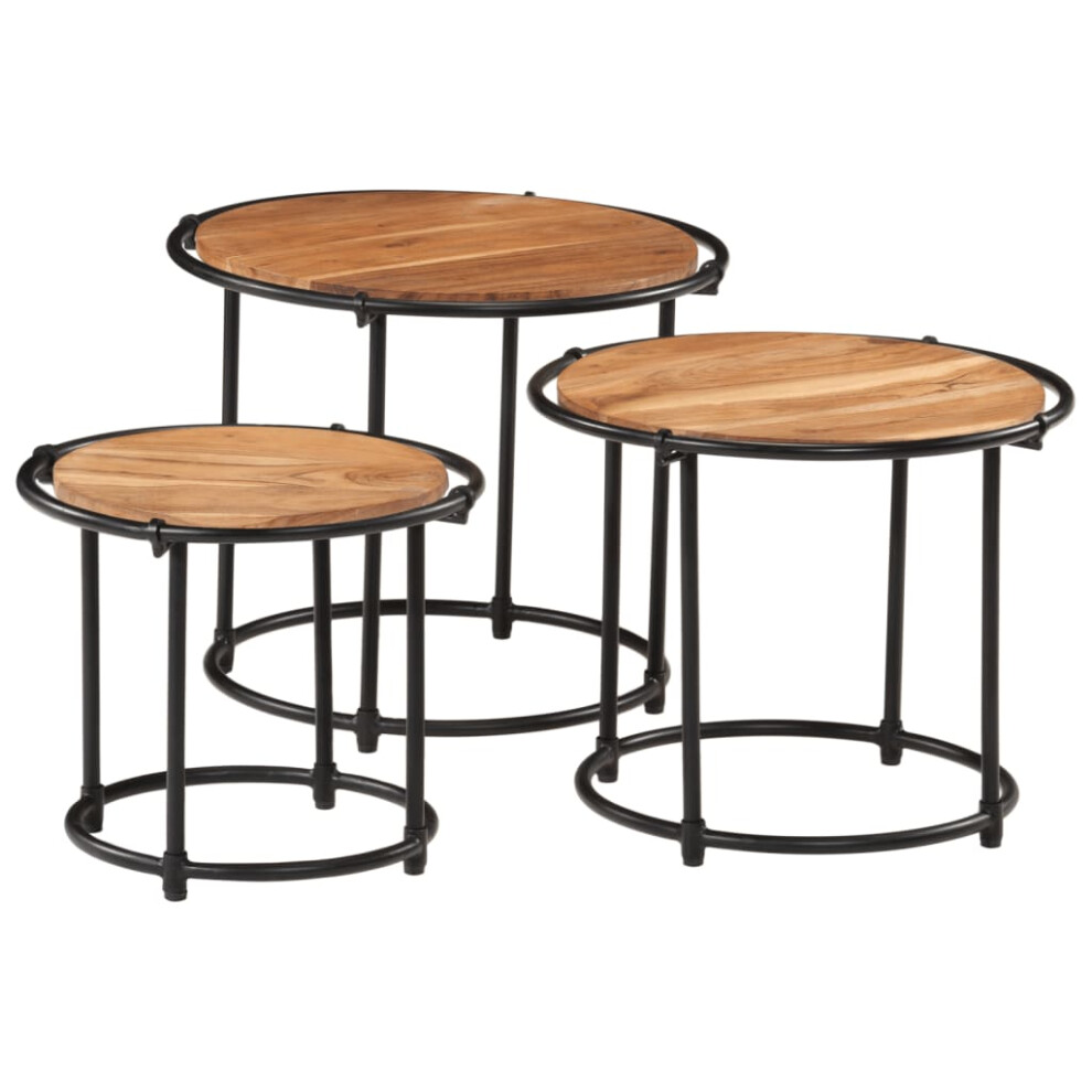 Vidaxl Nesting Tables Hall Side Table Coffee Table 3 Pcs Solid Wood Acacia Brown