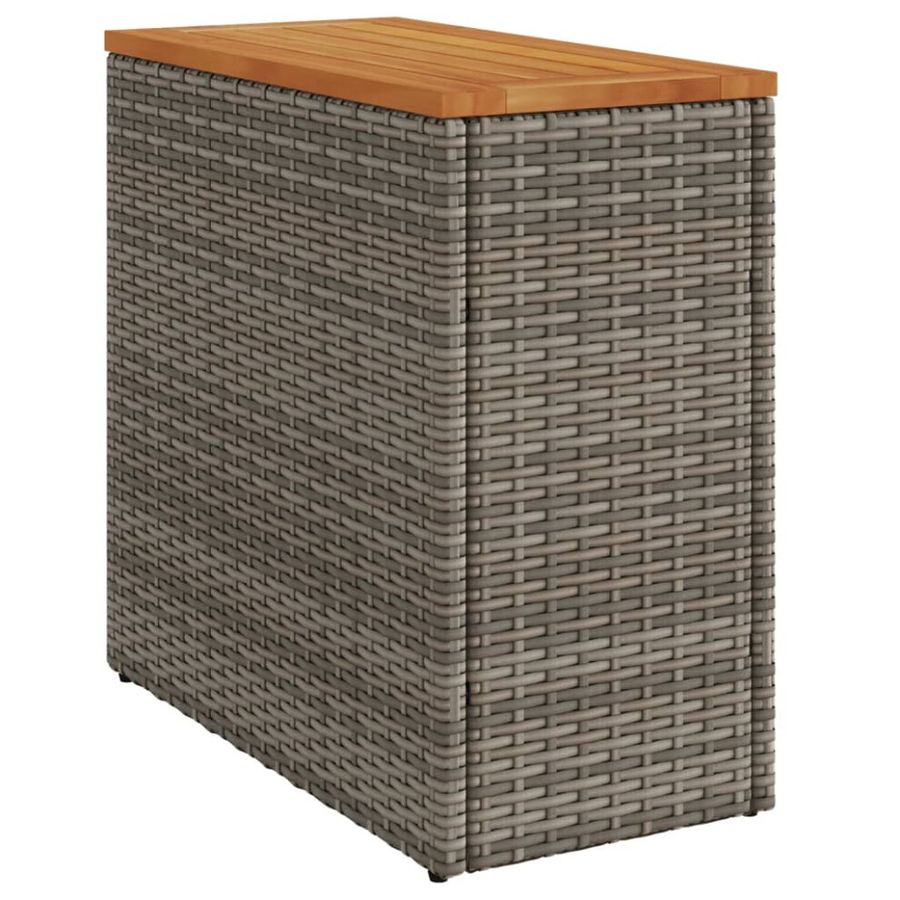 Vidaxl Garden Side Table With Wooden Top Outdoor Dining Table Grey Poly Rattan