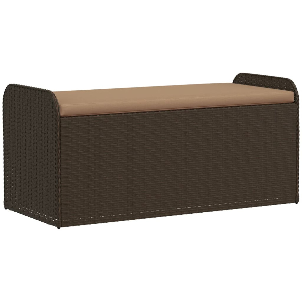 vidaXL Storage Bench with Cushion Outdoor Bench Storage Box Brown Poly Rattan