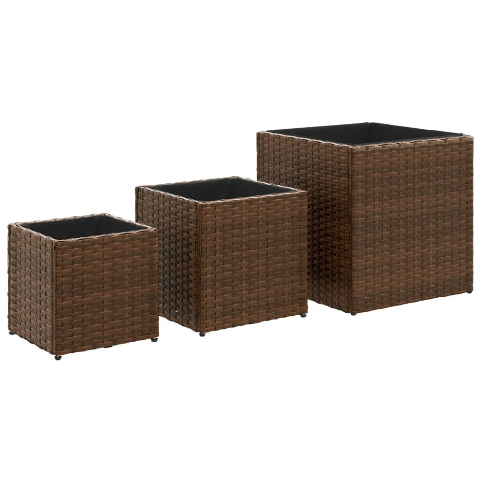 vidaXL Garden Planters Outdoor Flower Pot Planter Pot 3 pcs Brown Poly Rattan