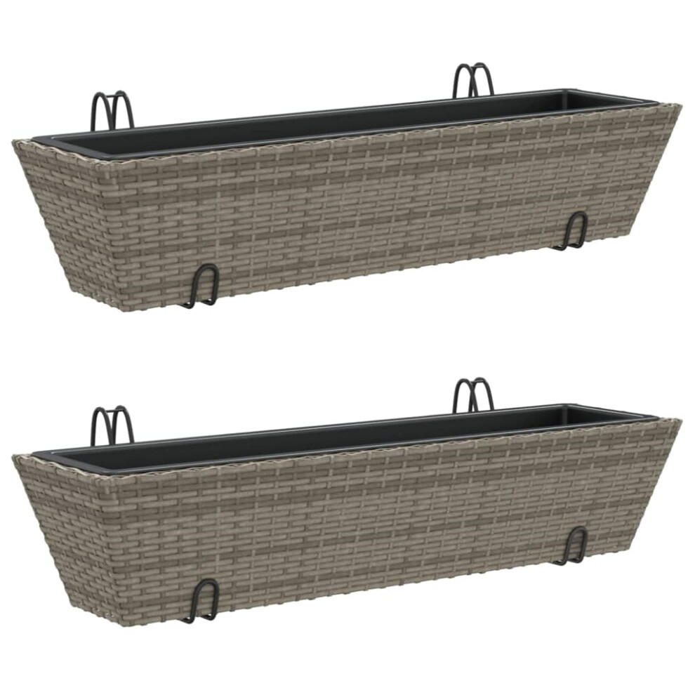 vidaXL Planters with hooks Patio Flower Pot Raised Bed 2 pcs Grey Poly Rattan