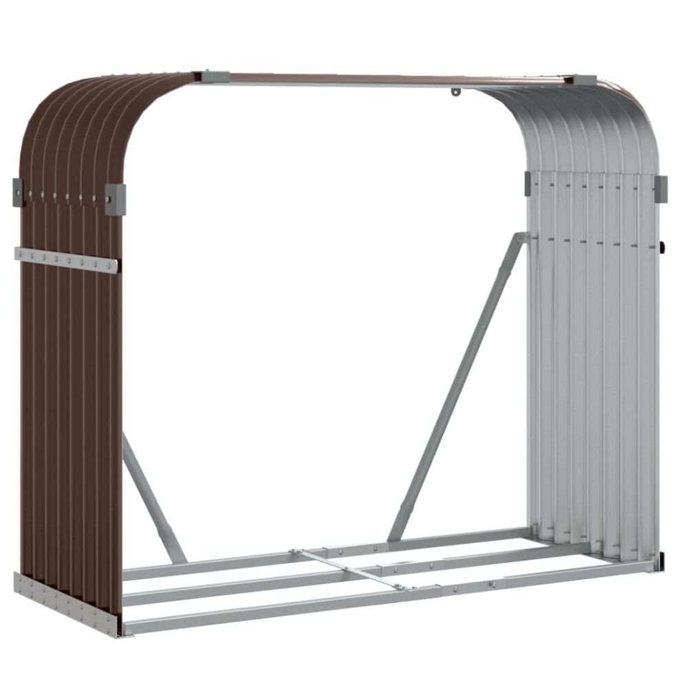 Vidaxl Log Holder Firewood Rack Log Stand Wood Storage Galvanised Steel Brown