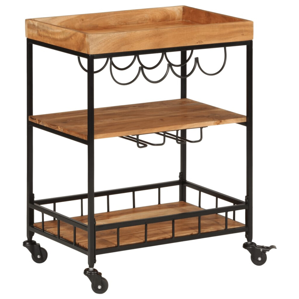 vidaXL Bar Cart Kitchen Trolley Storage Serving Cart Solid Wood Acacia & Iron