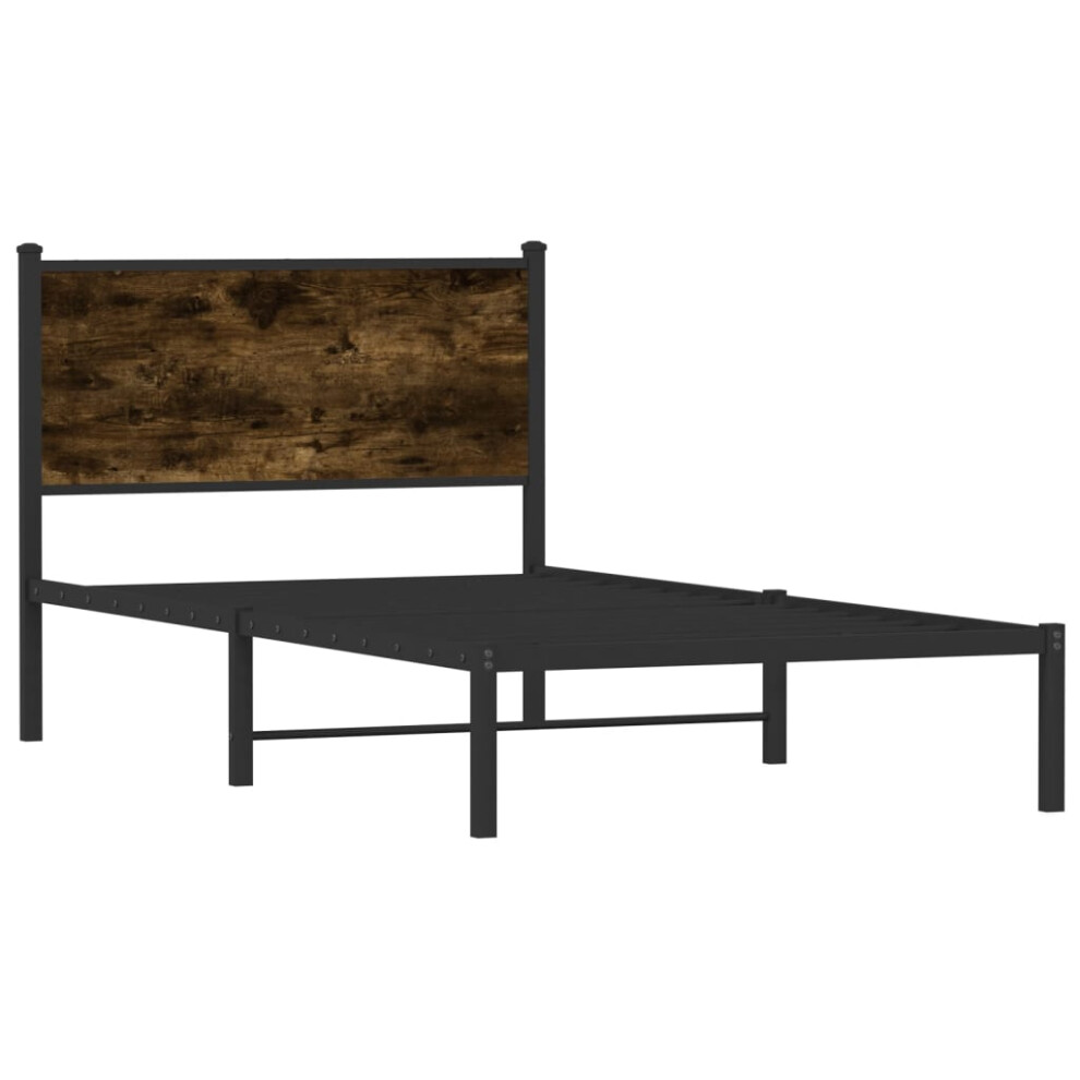 Vidaxl Metal Bed Frame With Headboard Bed Base Bedstead Smoked Oak 100X190 Cm