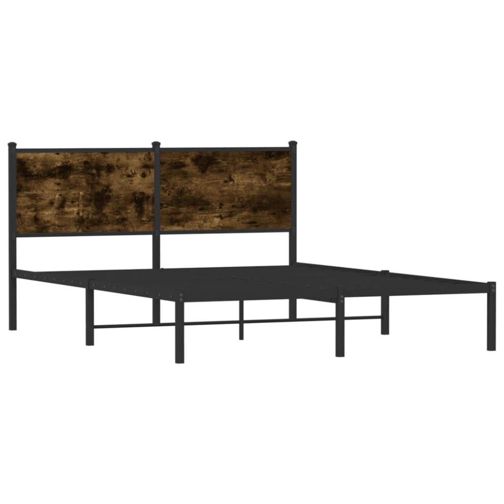 Vidaxl Metal Bed Frame With Headboard Bed Base Bedstead Smoked Oak 140X200 Cm