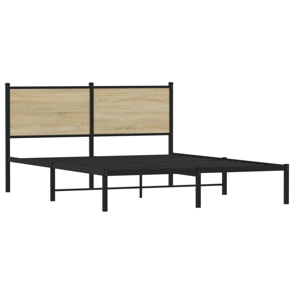 vidaXL Metal Bed Frame with Headboard Bed Sonoma Oak 150x200 cm King Size