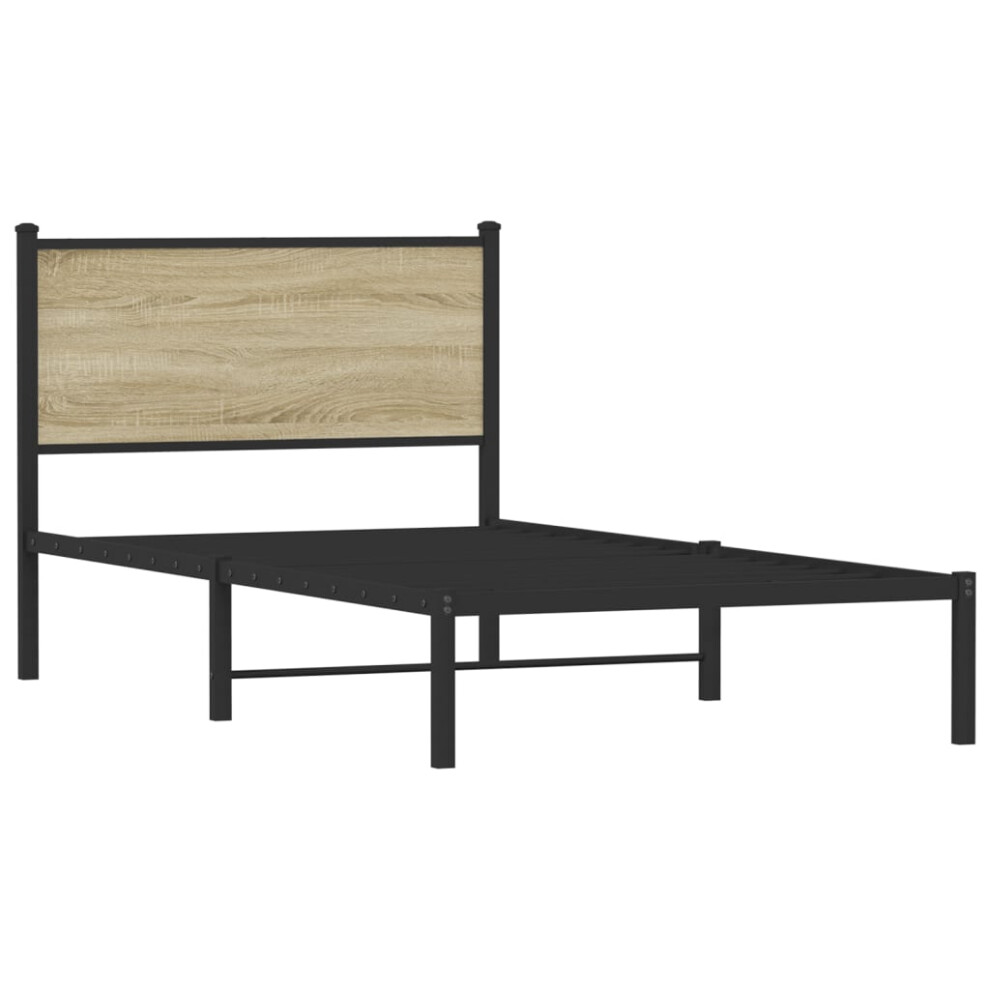 Vidaxl Metal Bed Frame With Headboard Bed Base Bedstead Sonoma Oak 100X200 Cm