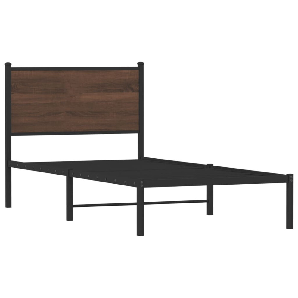 Vidaxl Metal Bed Frame With Headboard Bed Base Bedstead Brown Oak 90X200 Cm