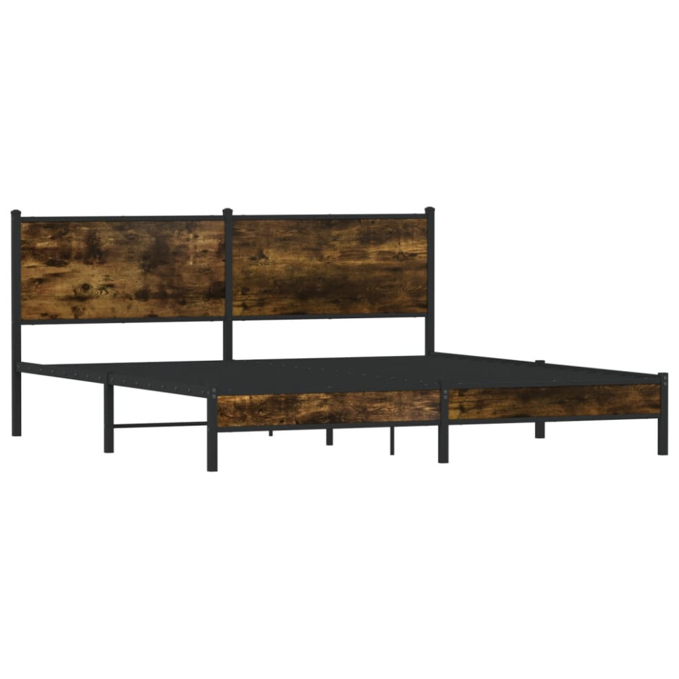 Vidaxl Metal Bed Frame With Headboard Bed Base Bedstead Smoked Oak 160X200 Cm